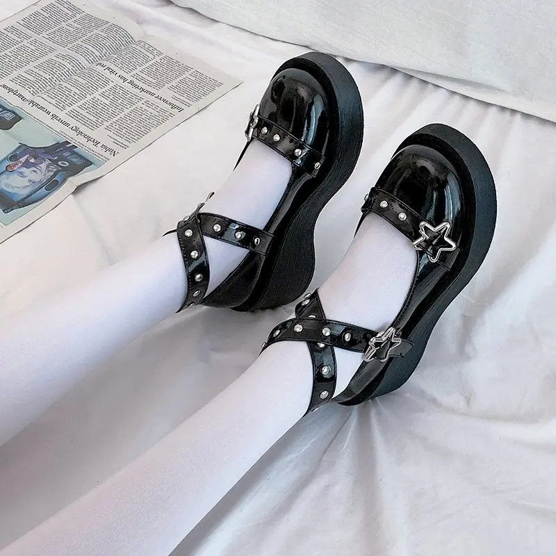 Platform Mary Jane Shoes for Women – Stylish with Star Buckle Strap - Image 4